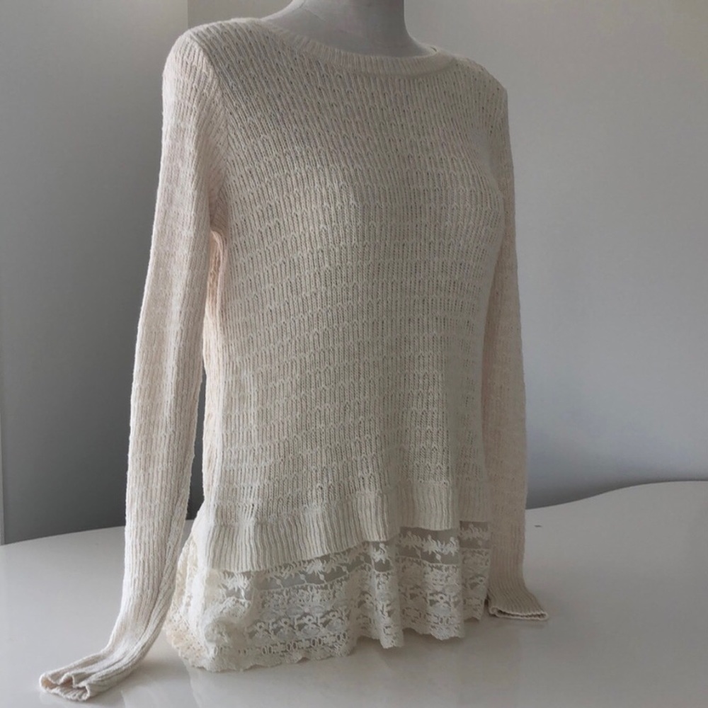 Hollister Cream Lace Underlay Sweater